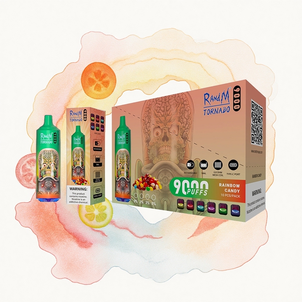 RandM Fumot Tornado 9000 Puffs Dulces del Arcoíris con 18 mL y Bobina Mesh
