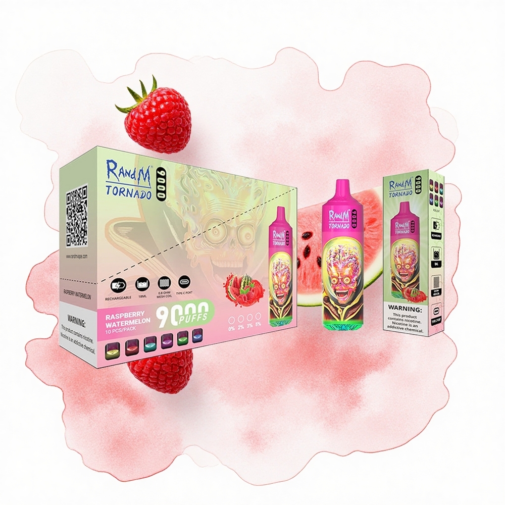 RandM Fumot Tornado 9000 Puffs Frambuesa Sandía con Pantalla RGB y Bobina Mesh