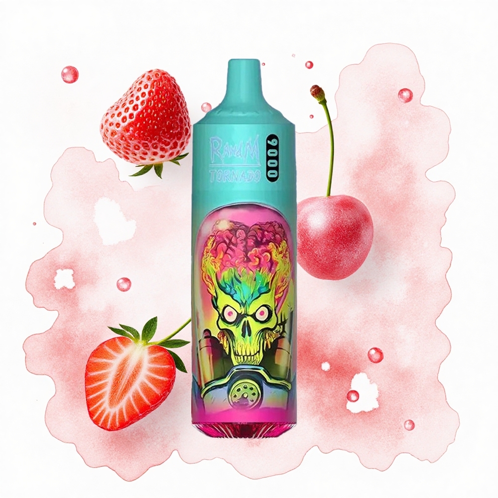 RandM Fumot Tornado 9000 Puffs Fresa Frambuesa Cereza Hielo con Malla y Pantalla RGB
