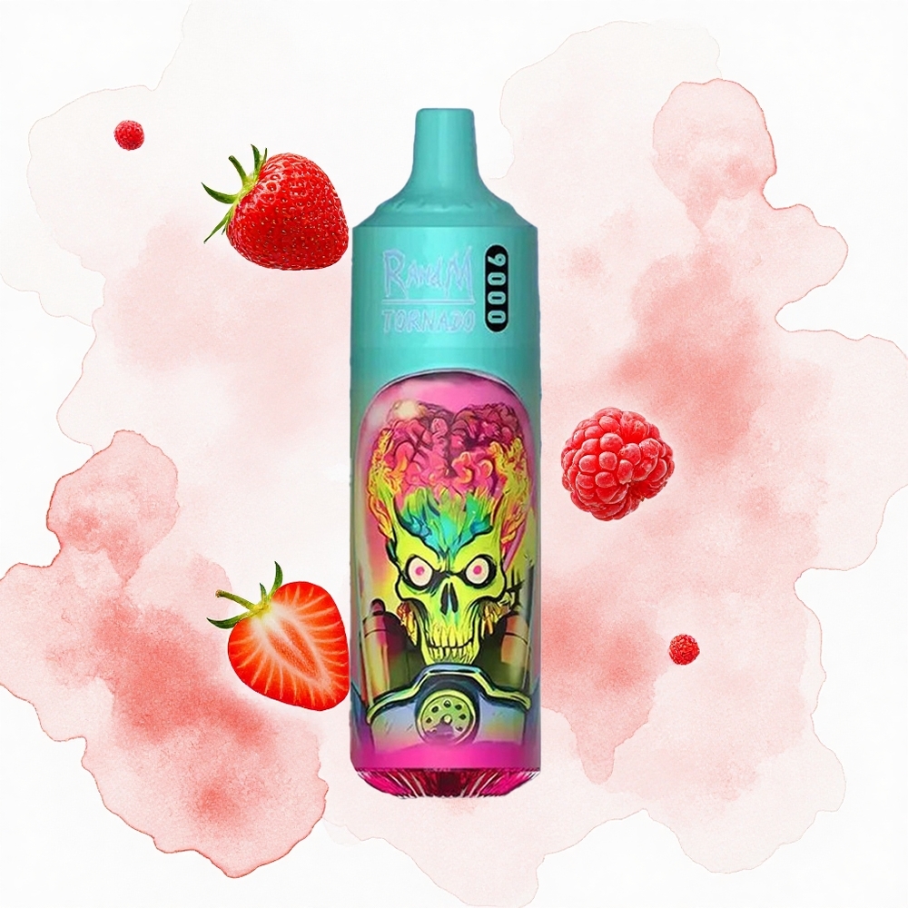 RandM Fumot Tornado 9000 Puffs Fresa Frambuesa con Pantalla RGB y Bobina de Malla