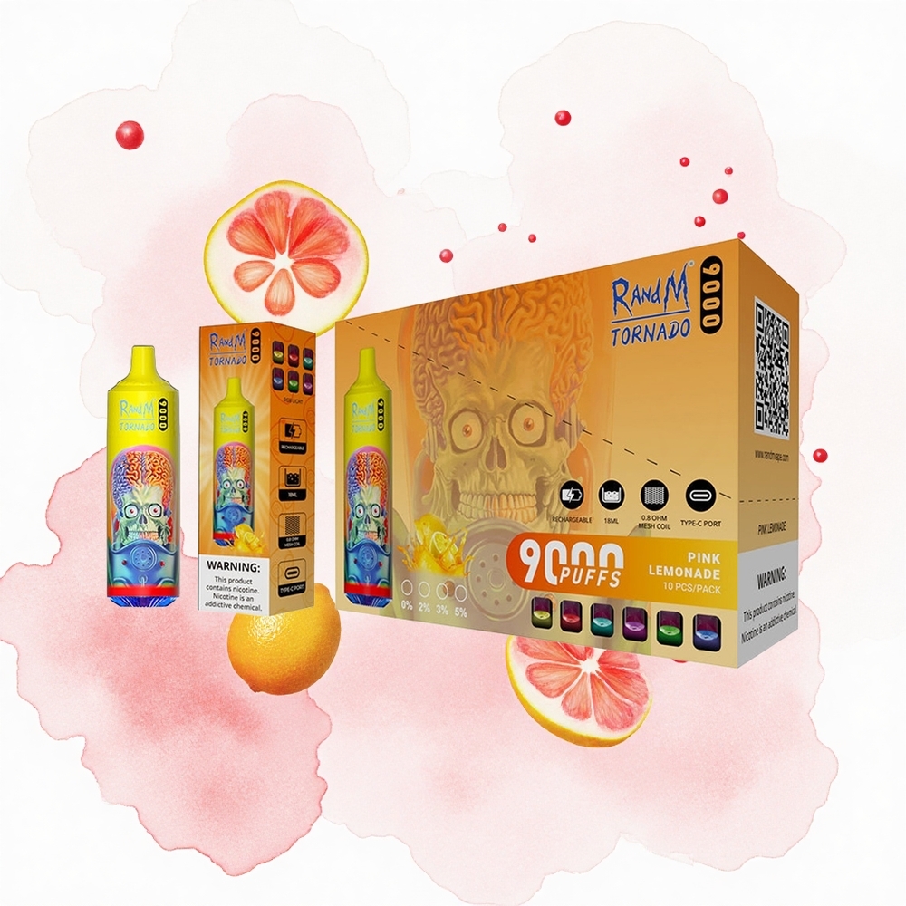 RandM Fumot Tornado 9000 Puffs Limonada Rosa Vibrante con Pantalla RGB y Bobina de Malla