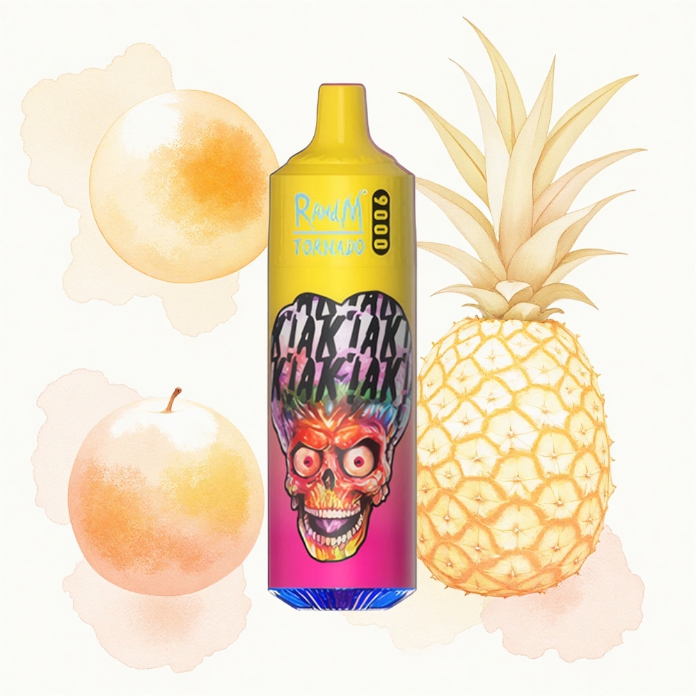RandM Fumot Tornado 9000 Puffs Mango Piña Melocotón con Pantalla RGB y Bobina Malla