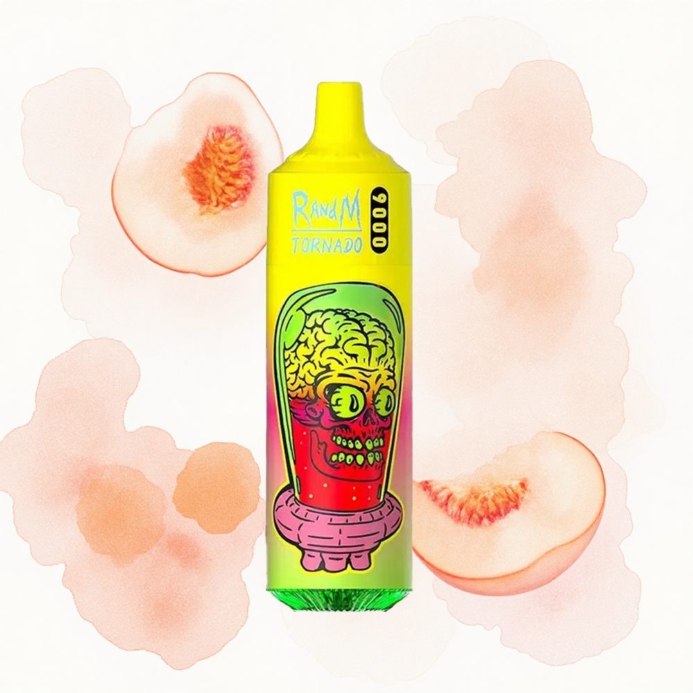 RandM Fumot Tornado 9000 Puffs Melocotón de Verano Helado con Malla y Pantalla RGB