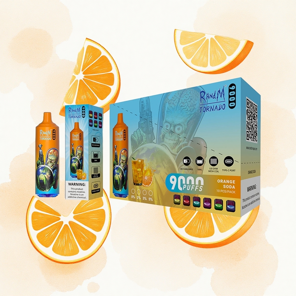 RandM Fumot Tornado 9000 Puffs Naranjada Tornado 18 mL Pantalla RGB