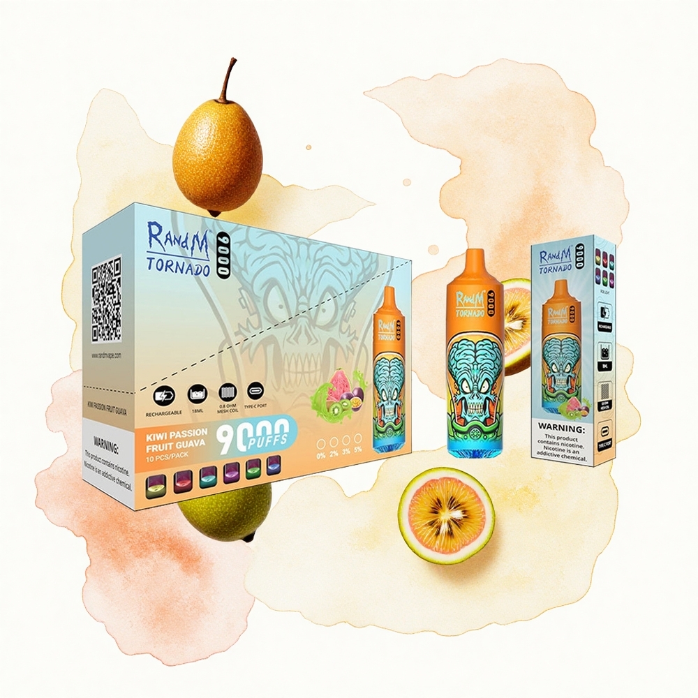 RandM Fumot Tornado 9000 Puffs Pasión de Kiwi y Guayaba con Pantalla RGB y Bobina Malla