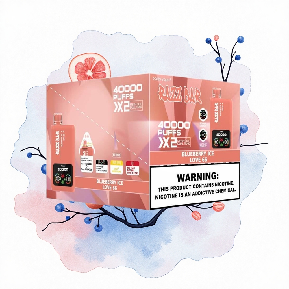 Razz Bar 40000 Puffs Arándano Hielo - Amor 66 Pantalla de Potencia Doble Bobina Malla