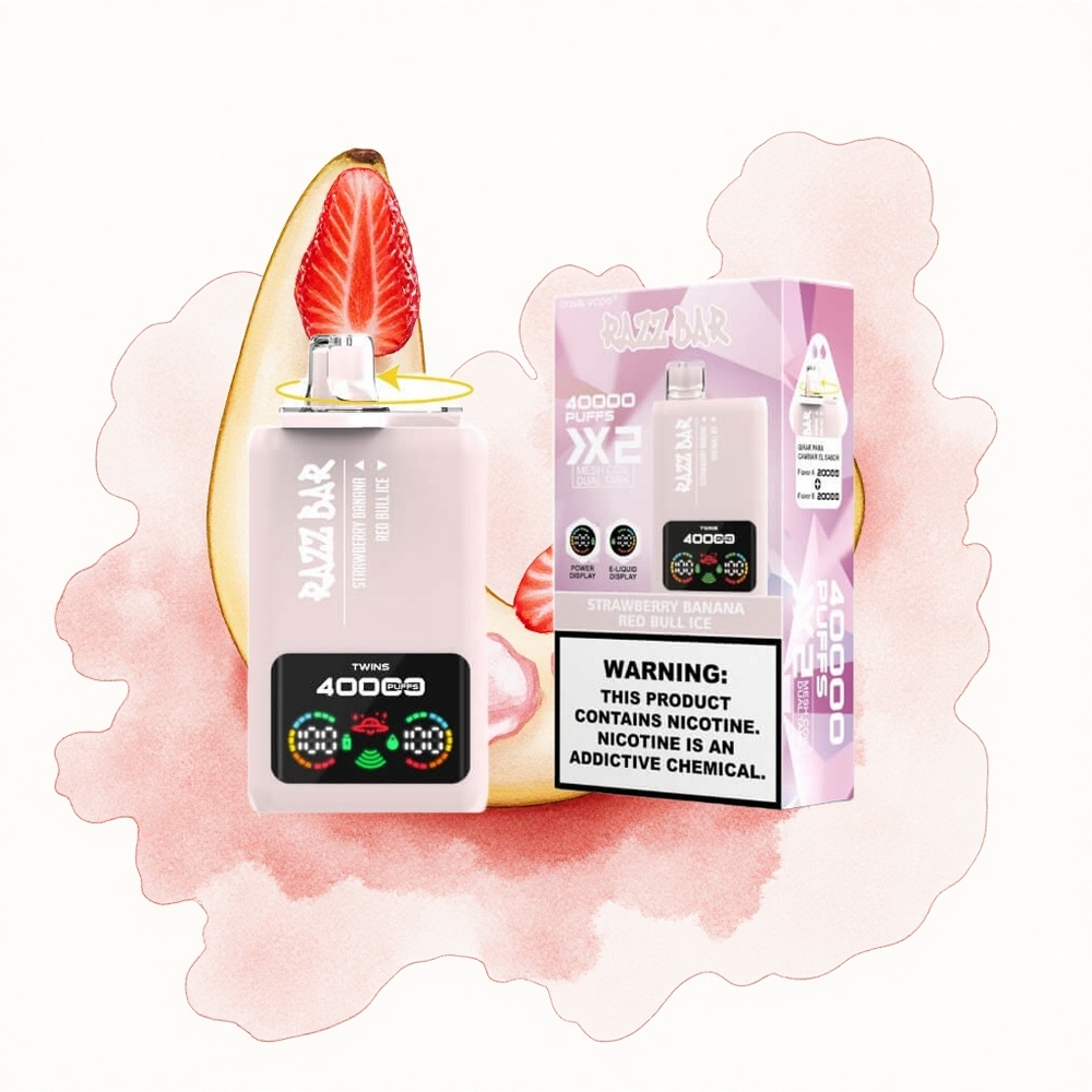 Razz Bar 40000 Puffs Fresa Plátano - Red Bull Hielo con Pantalla de Poder y Bobina Doble Malla