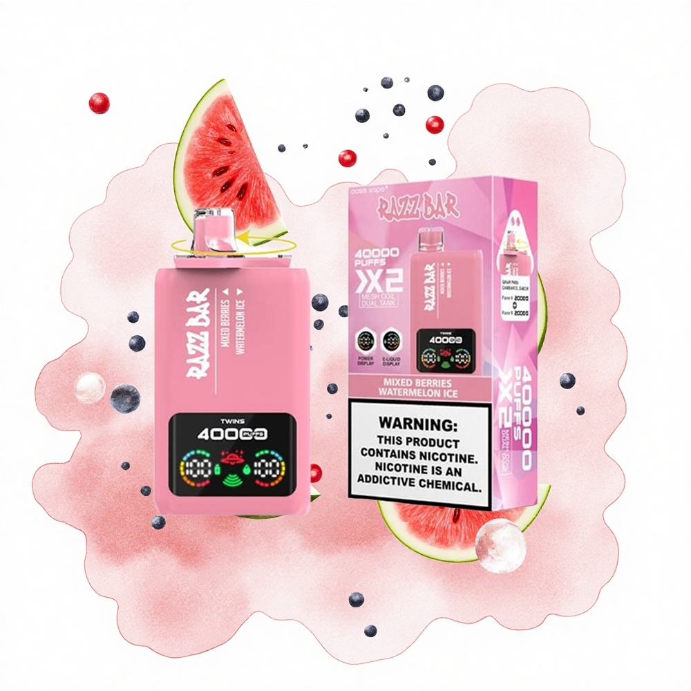 Razz Bar 40000 Puffs Frutas Mixtas - Sandía Helada con Pantalla de Potencia y Bobina Doble Malla 1.0Ohm