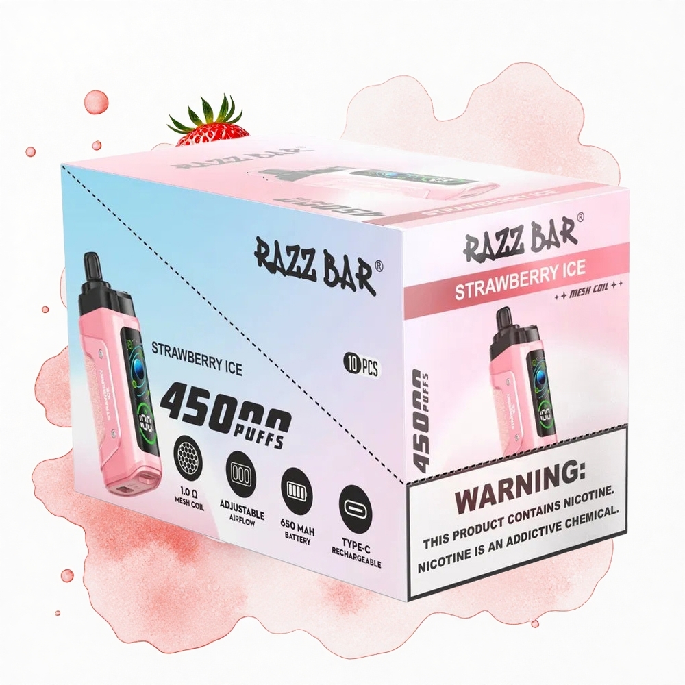 Razz Bar 45000 Puffs Fresa Helada con Bobina Malla y Flujo de Aire Ajustable