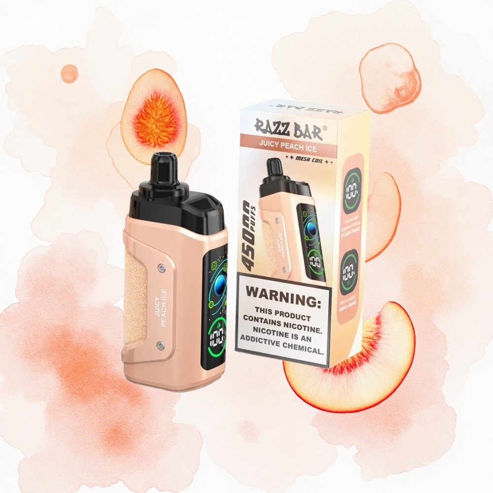 Razz Bar 45000 Puffs Melocotón Jugoso Hielo con Bobina de Malla 1.0 Ohm y Flujo de Aire Ajustable