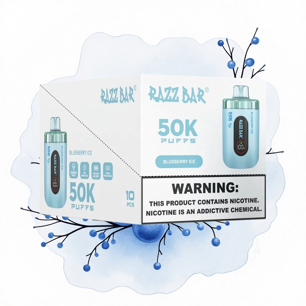 Razz Bar 50K Puffs Arándano Helado con 2% Nicotina y Bobina Mesh