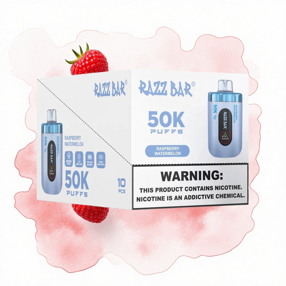 Razz Bar 50K Puffs Frambuesa Sandía Recargable 2% Nicotina
