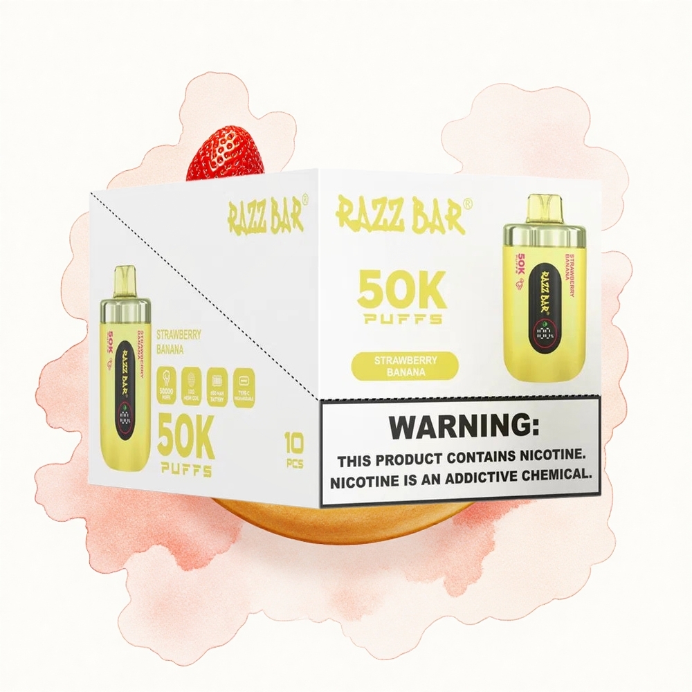 Razz Bar 50K Puffs Fresa Plátano Tipo-C Recargable 2% Nicotina