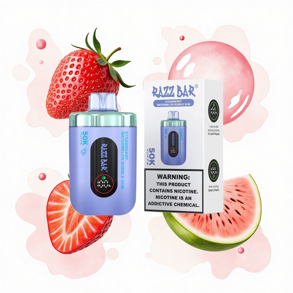 Razz Bar 50K Puffs Fresa Sandía Chicle Burbuja con Batería Recargable y 2% Nicotina