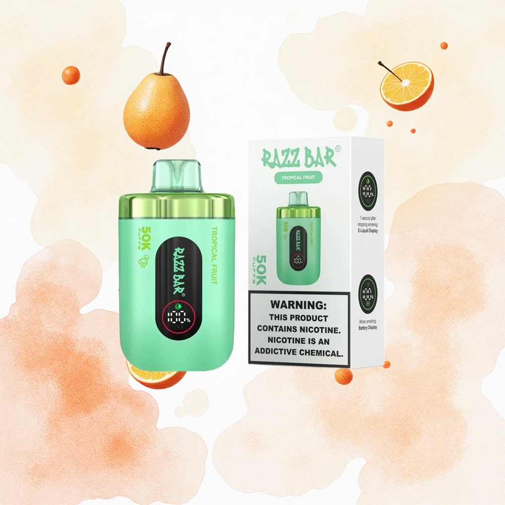 Razz Bar 50K Puffs Fruta Tropical Recargable Tipo-C con 2% de Nicotina