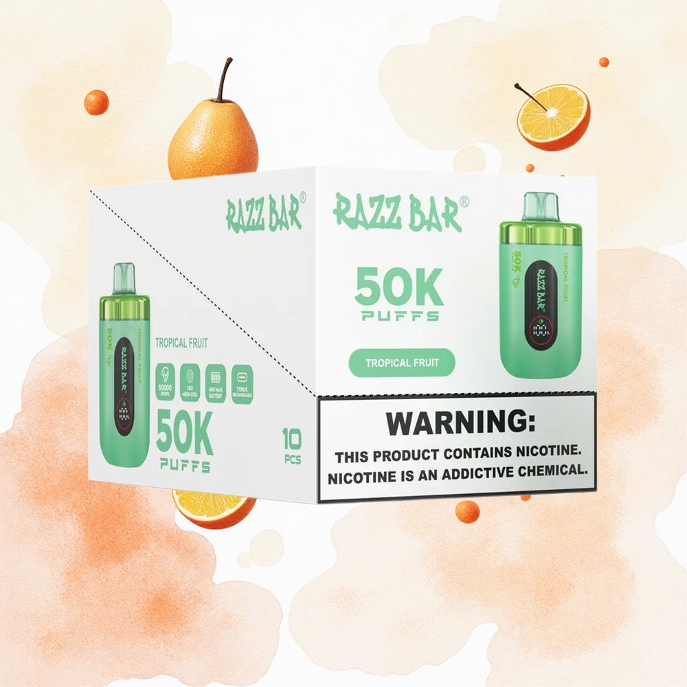 Razz Bar 50K Puffs Fruta Tropical Recargable Tipo-C con 2% de Nicotina