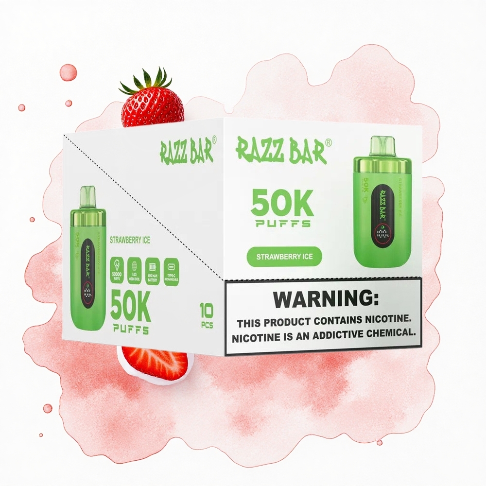 Razz Bar 50K Puffs Helado de Fresa con Malla de 1.0 Ohm y Tipo-C