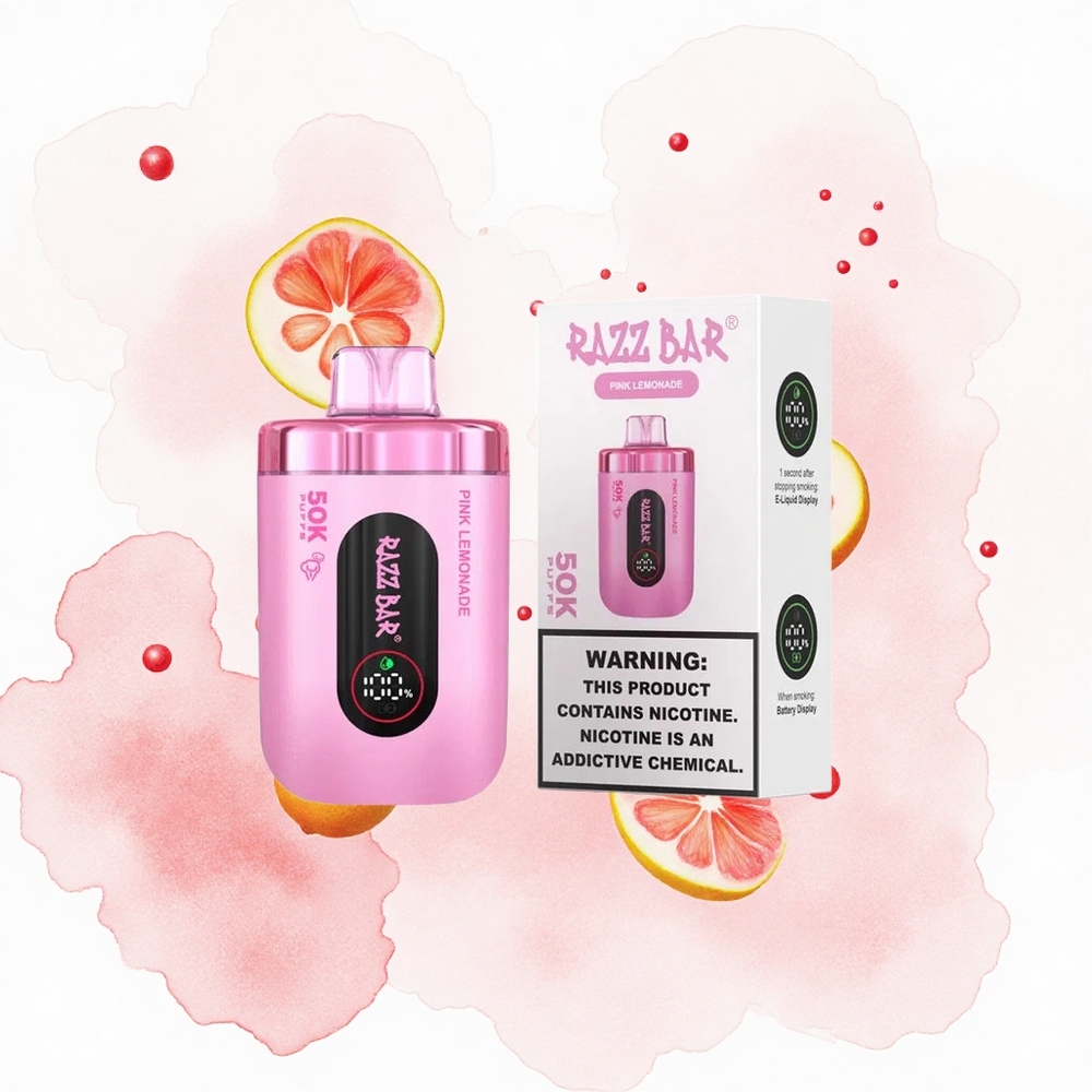 Razz Bar 50K Puffs Limón Rosa Vape Recargable Tipo-C 2% Nicotina