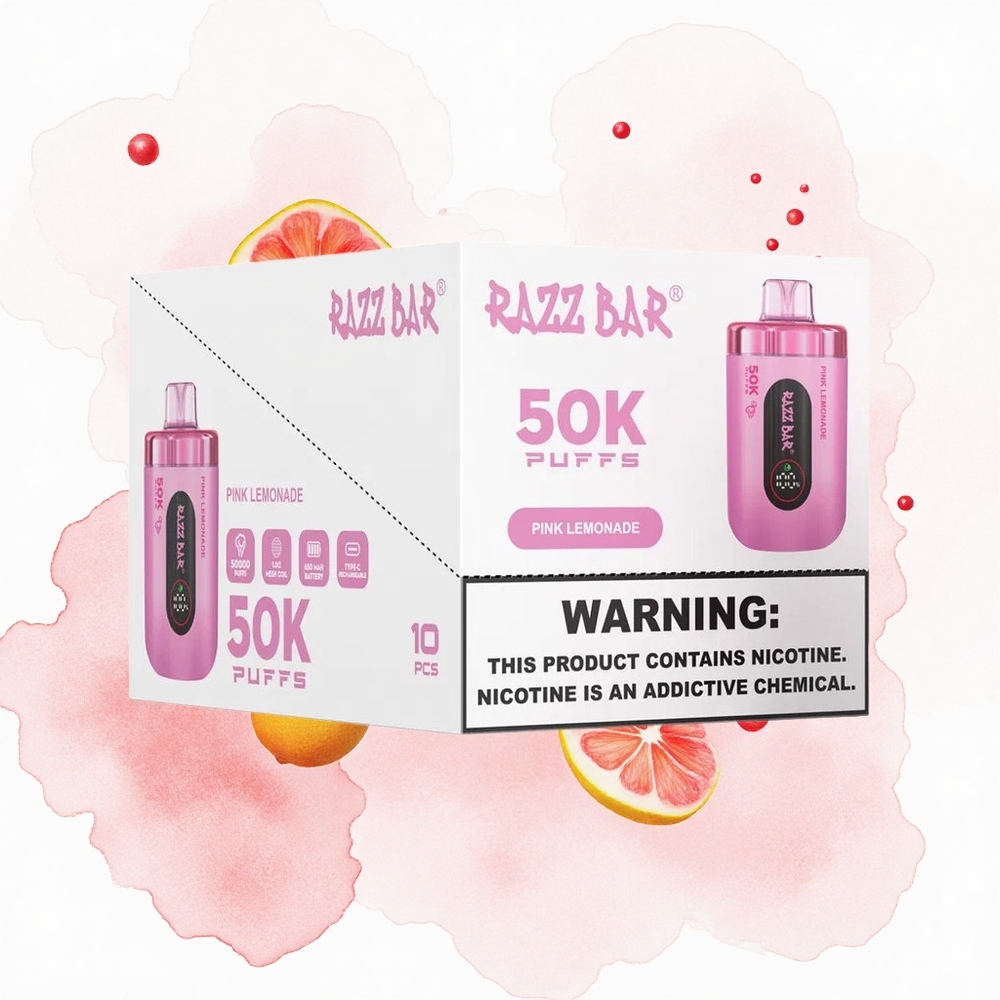Razz Bar 50K Puffs Limón Rosa Vape Recargable Tipo-C 2% Nicotina