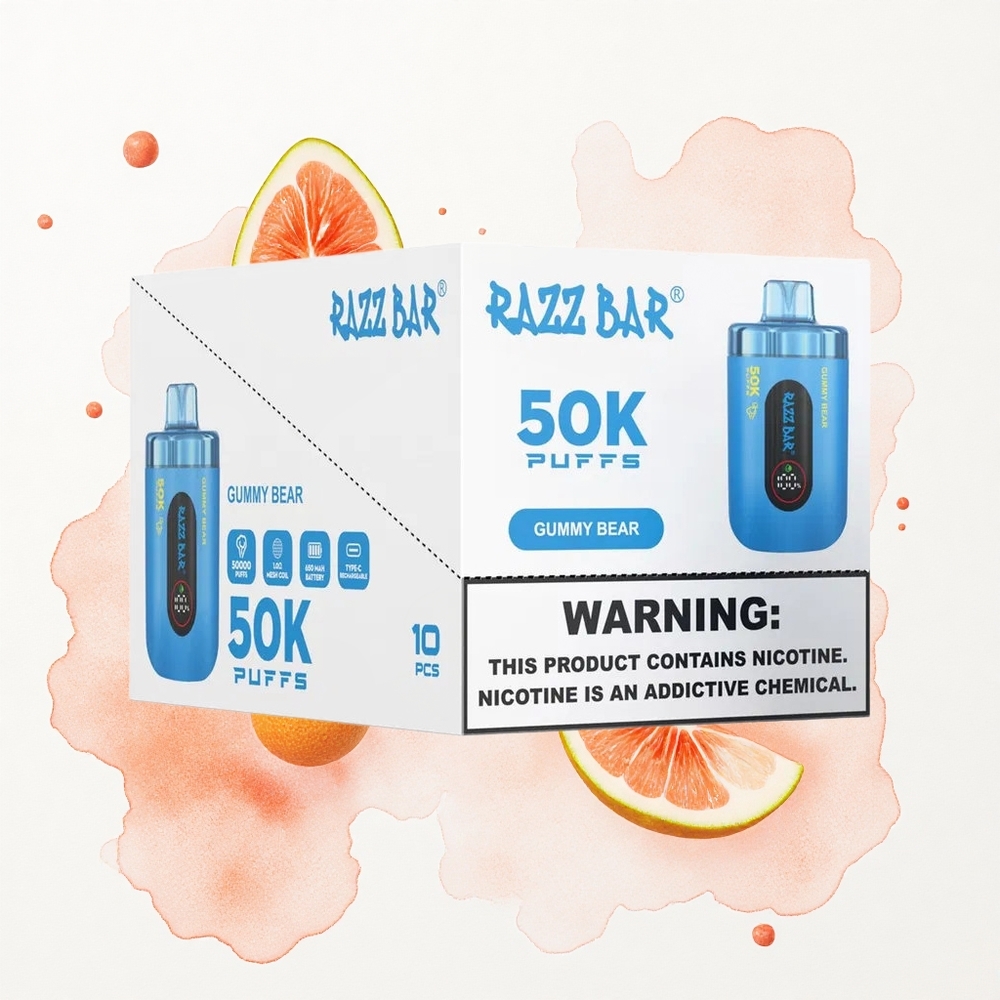 Razz Bar 50K Puffs Osito de Goma Recargable con Malla 2% Nicotina